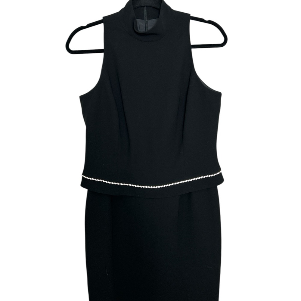 Jones New York Black and White Halter Peplum Midi Dress with Rhinestones